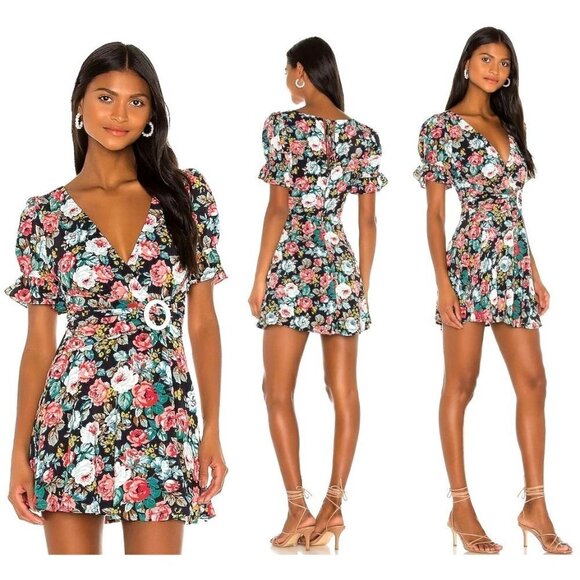 Majorelle Black Floral Print Roosevelt Fit‎ And Flare Mini Dress Size XS - Picture 1 of 12